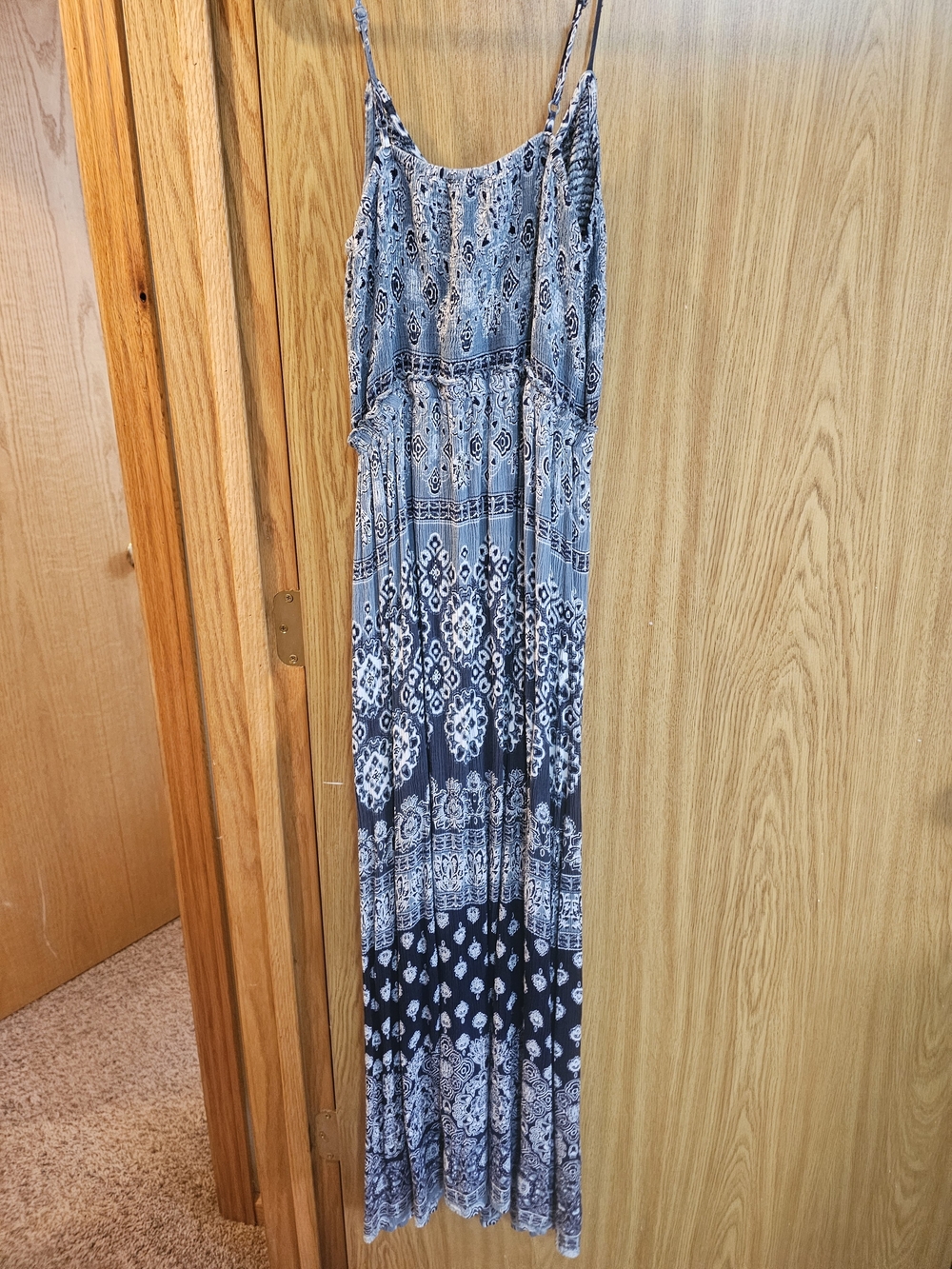 Patrons of Peace Blue/Green Boho Lace-up Maxi Dress-Small - Picture 2 of 3